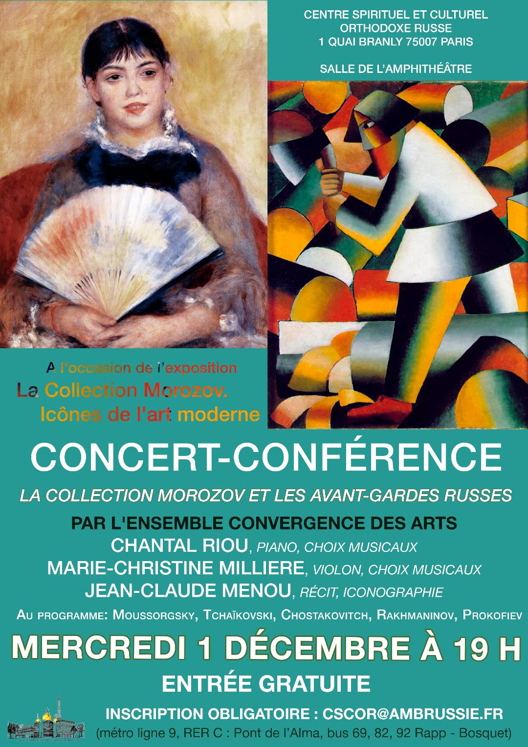 Affiche. Concert-conférence. La collection Morozov et les avant-gardes russes. Chantal Riou, Marie-Christine Milliere et Jean-Claude Menou. 2021-12-01